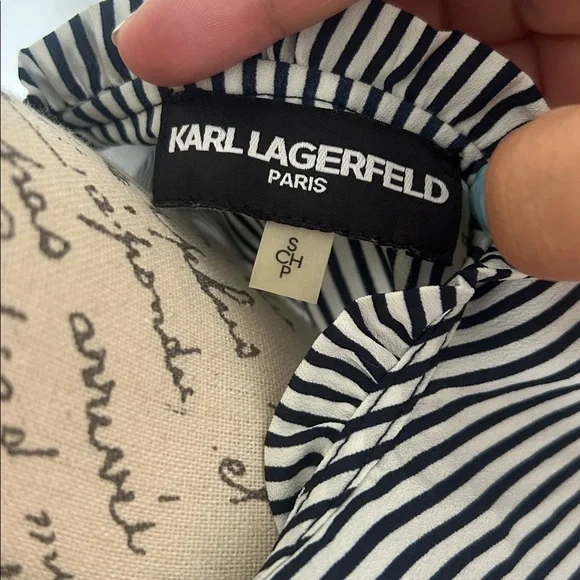 Karl Lagerfeld Navy Pinstripe Blouse - Picture 4 of 4